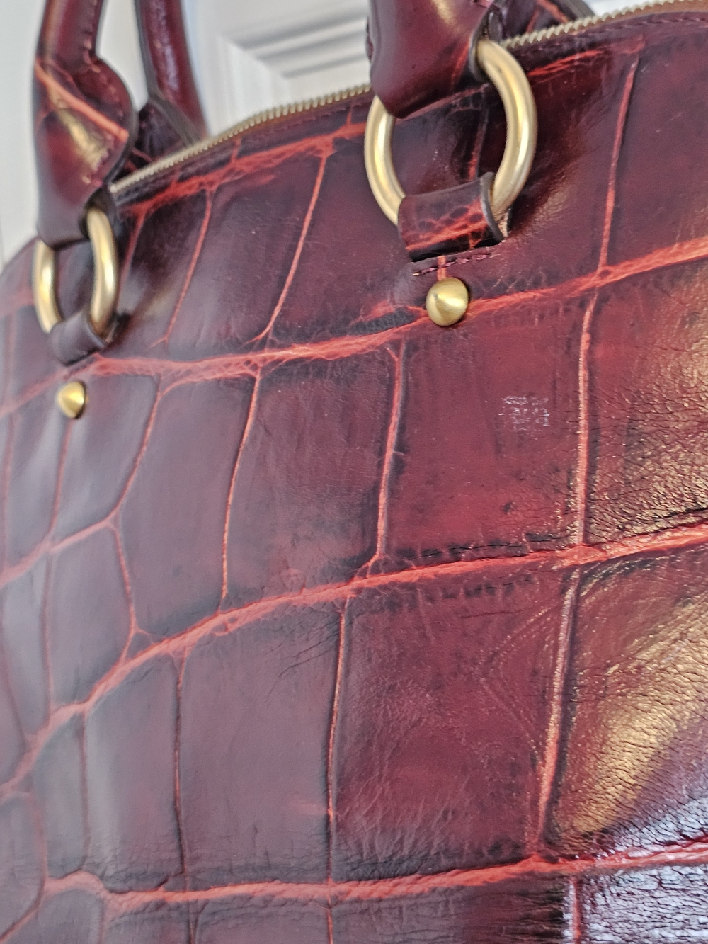 Dooney & Bourke Red Croc-Embossed Leather Satchel. No Crossbody Strap. - Picture 6 of 14